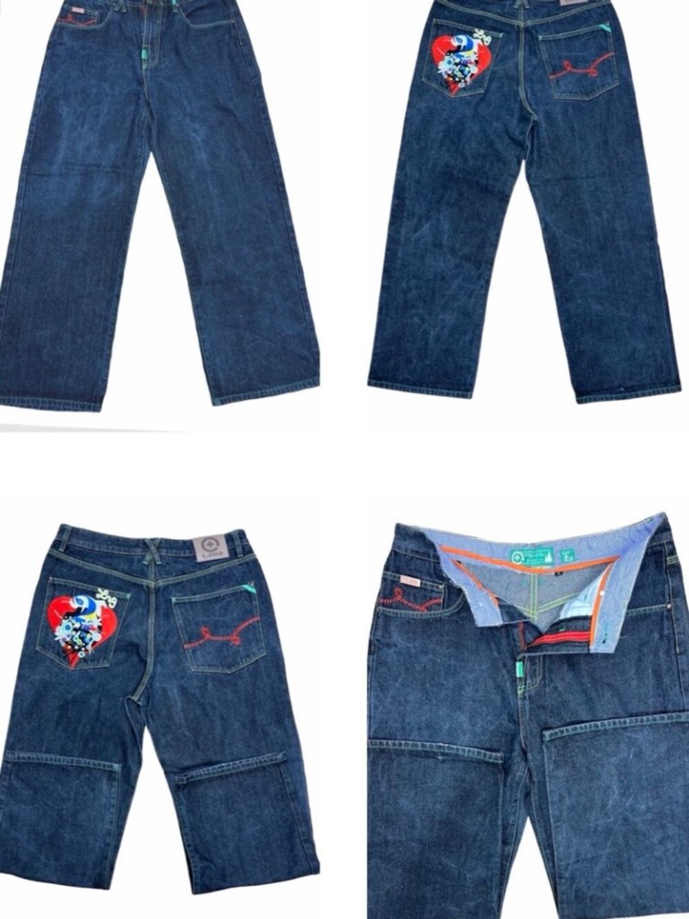 RARE!  Embroidered Love Heart RG Lifted Research Group Mens  Indigo Denim 36"x30 - Picture 15 of 16